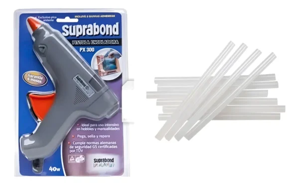 Pistola Encoladora Elec. Gde Suprabond Px300 + 1 Kg Barritas Gris