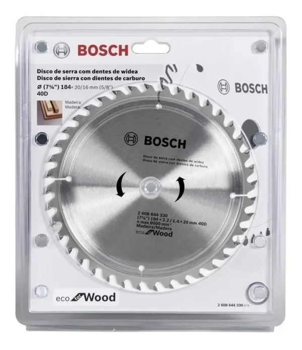 Hoja Disco Sierra Circular Bosch 184mm 40d Para Madera 330