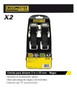 Cincha Cinta Amarre 2 Unidades 2m X 25mm 408 Kg Crossmaster Negro - Imagen 3