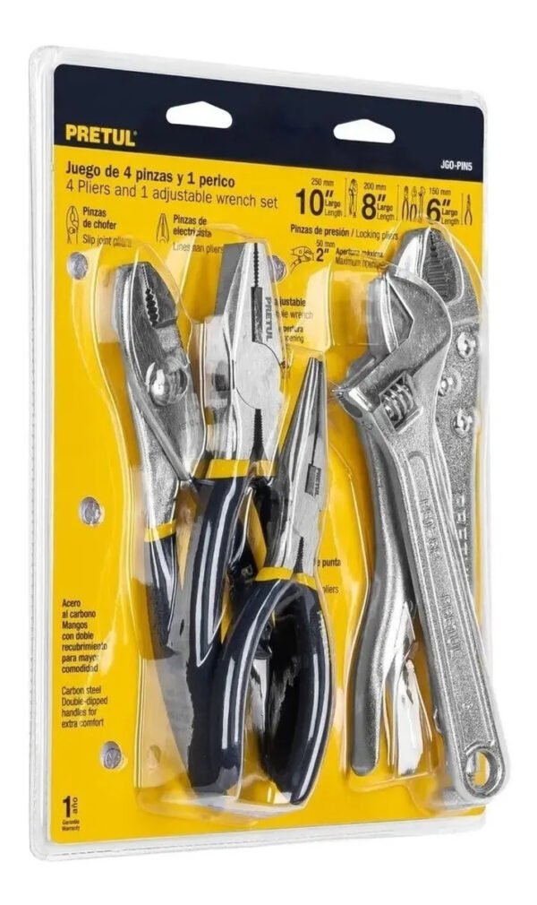 Set Juego Kit 4 Pinzas Y 1 Llave Ajustable Pretul 22971