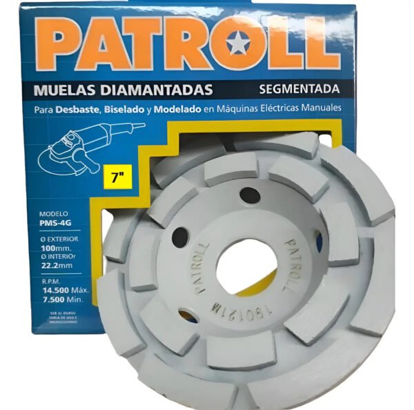 Disco De Muela Diamantada Segmentada 180 Mm Patroll Pms-7g Naranja Claro