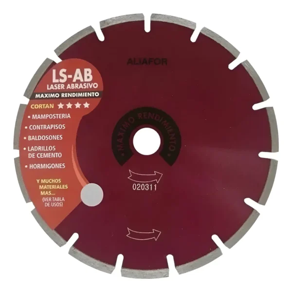Disco Diamantado 180mm. Aliafor Ls-7ab Maximo Rendimiento Rojo