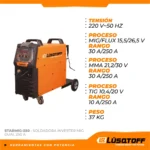 Soldadora Inverter Mig Lusqtoff Starmig-250 Multi Proceso Naranja - Imagen 2