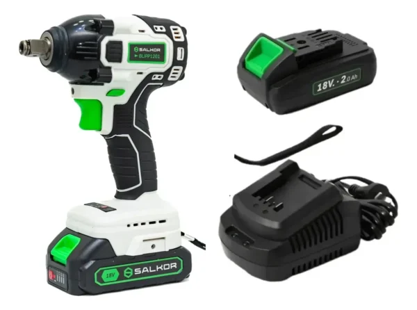 Llave De Impacto 2 Batería 18v Encastre 1/2 Brushless Salkor Blanco, Negro Y Verde