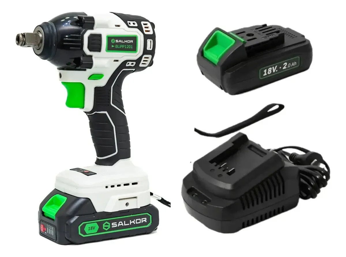 Llave De Impacto 2 Batería 18v Encastre 1/2 Brushless Salkor Blanco, Negro Y Verde Llave De Impacto 2 Batería 18v Encastre 1/2 Brushless Salkor Blanco, Negro Y Verde - Imagen 1