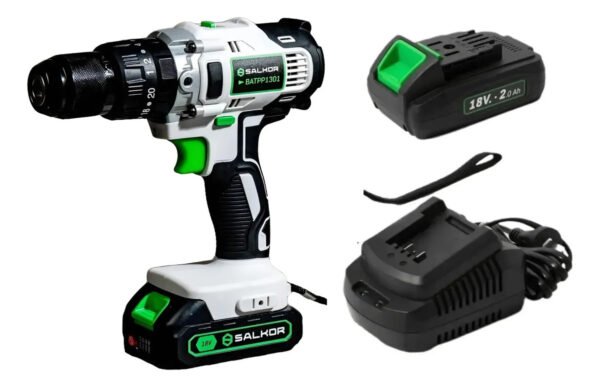 Atornillador Taladro Percutor A Batería 18v 13mm Salkor 2bat Gris 50