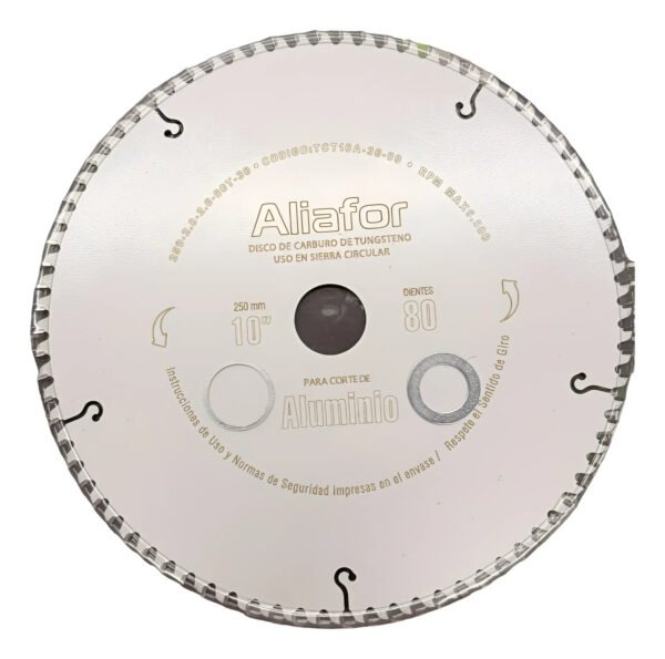 Disco Ingletadora Aluminio 80 Dientes 250mm 10puLG Aliafor Gris