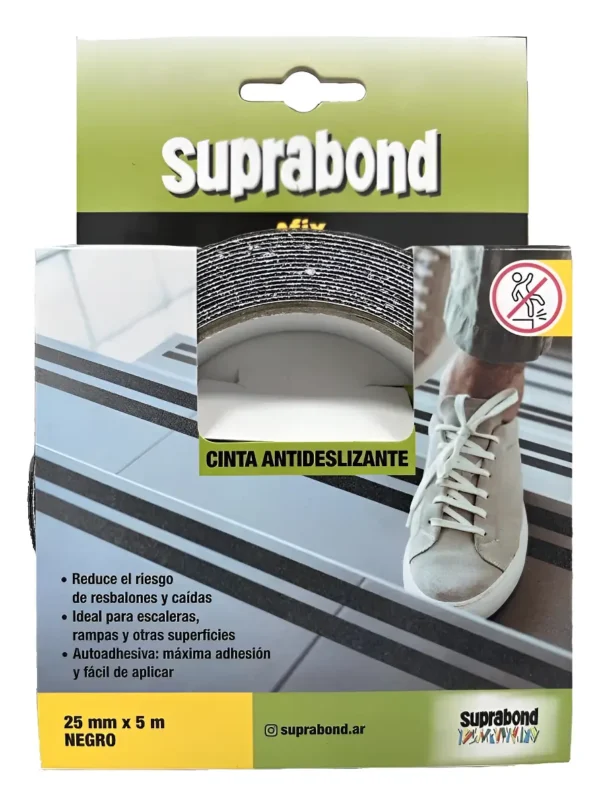 Cinta Antideslizante Suprabond Autoadhesiva - Afix 25mm X 5m Negro