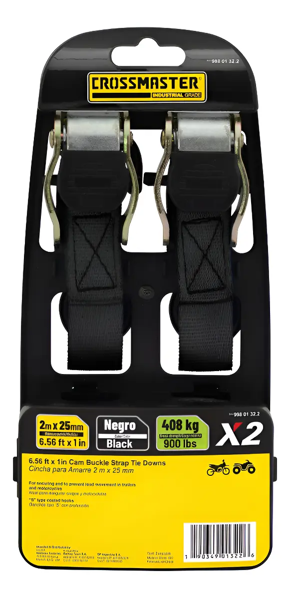 Cincha Cinta Amarre 2 Unidades 2m X 25mm 408 Kg Crossmaster Negro Cincha Cinta Amarre 2 Unidades 2m X 25mm 408 Kg Crossmaster Negro - Imagen 1