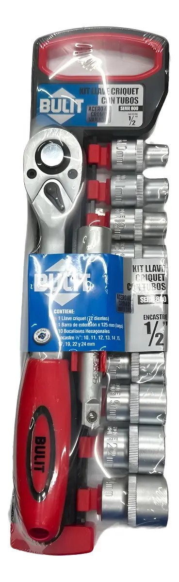 Juego De Tubos Bocallaves 1/2 Bulit 12 Pzas Con Llave Crique Plateado
