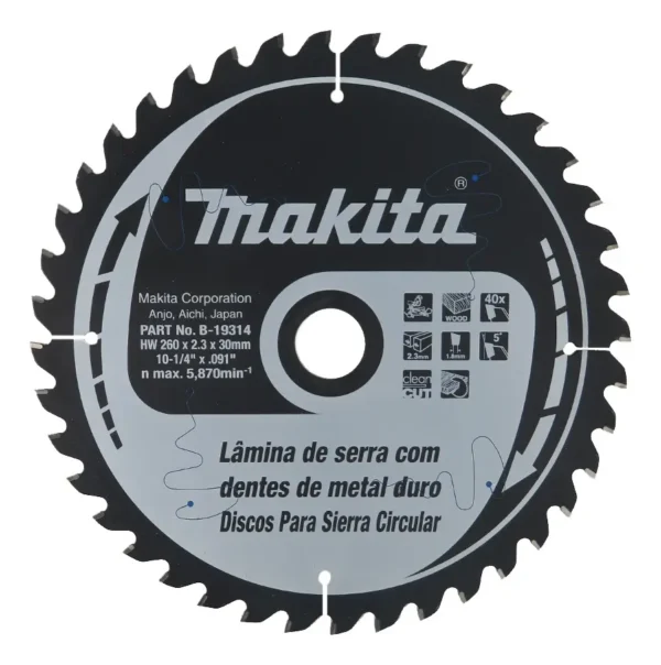 Disco De Sierra Circular Makita Madera 260mm 40 D B-19314