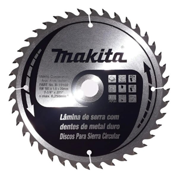 Disco Sierra Circular Makita 185mm 7 1/4 40 Dientes B-19102 Plateado