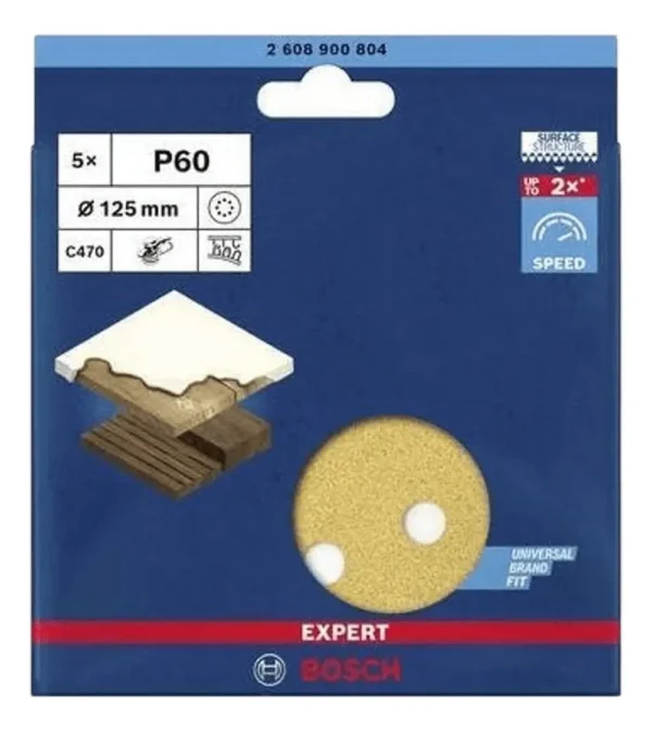 Set De 5 Lijas Para Lijadora Rotoorbital Bosch 125mm G60
