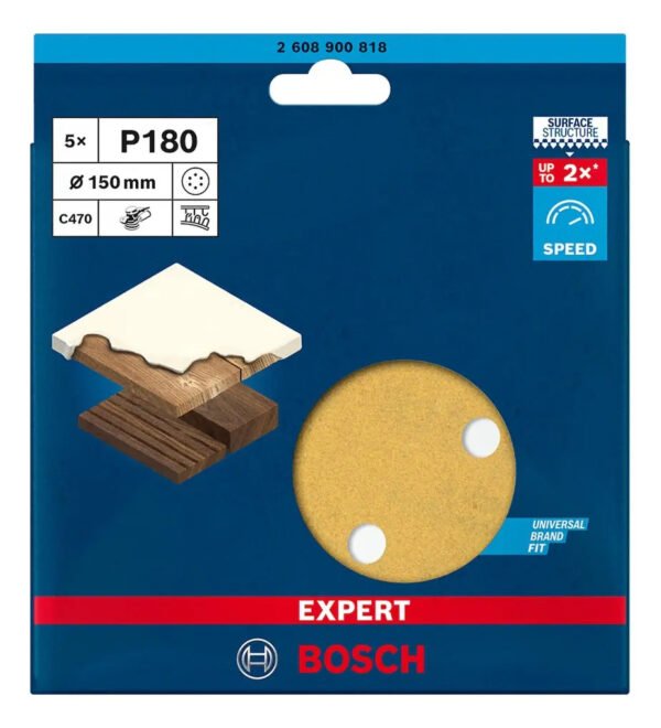Set De 5 Lijas Para Lijadora Rotoorbital Bosch 150mm Grano 180 Con Abrojo Cod: 2608607838
