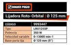 Lijadora Roto Orbital 125mm Vel Va Dowen Pagio 350w 9993447 Naranja 50 Hz - Imagen 2