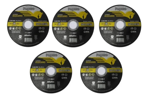 Kit X 5 Disco De Corte Pegaso Linea Amarilla 115 Mm X 1 Mm Negro