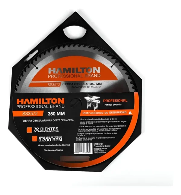 Disco Sierra Circular 72 Dientes 350mm 14 ´´ Hamilton Ss3572 Plateado