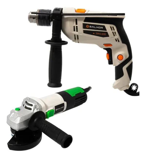 Taladro Percutor 13 Mm 600w + Amoladora 115 Mm 800w Salkor P 50 Hz