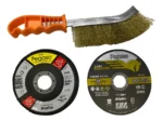 Set Kit Soldador Cepillo Bronceado Disco Flap Y Disco Corte Negro