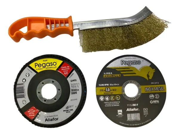 Set Kit Soldador Cepillo Bronceado Disco Flap Y Disco Corte Negro