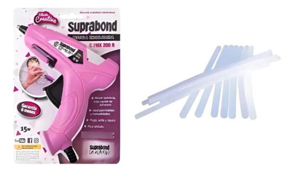 Pistola Encoladora Suprabond Hx200 Rosa Chica +baritas Trasp Lila