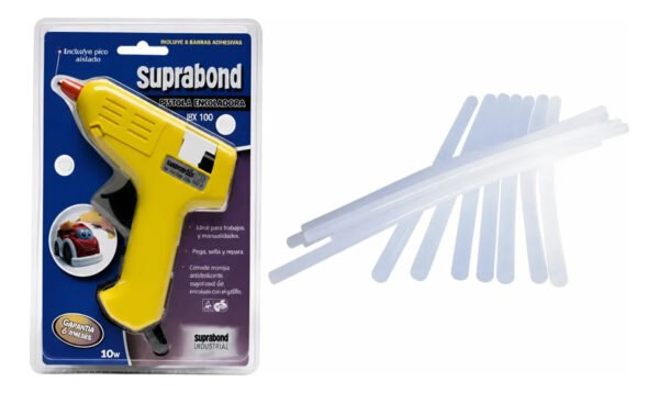 Pistola Encoladora Chica Suprabond Hx100 + 1 Kg De Barritas Amarillo