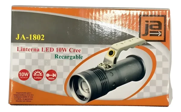 Linterna Cuerpo De Aluminio Led 10w Recargable Por Usb Ja Led Negro