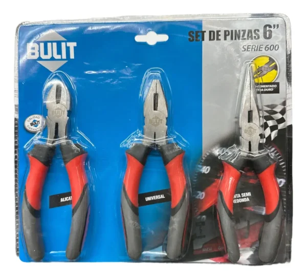 Juego Pinzas Bulit Alicate + Pinza Punta + Universal 6 PuLG