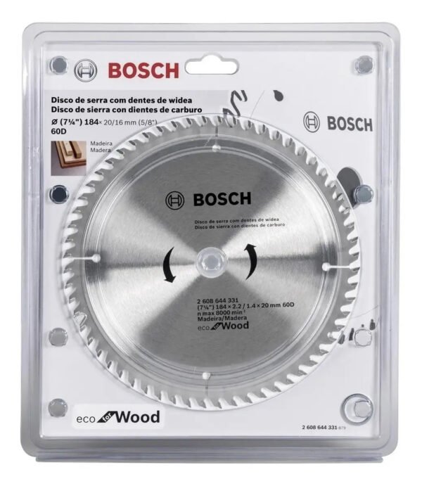 Hoja Disco Sierra Circular Bosch 184mm 60d Para Madera 331
