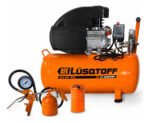 Compresor Aire 50 Lts + Kit 3 Piezas Lusqtoff Lc-2550bk Naranja 50 Hz Monofásica