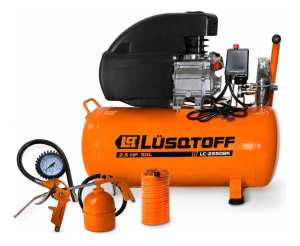 Compresor Aire 50 Lts + Kit 3 Piezas Lusqtoff Lc-2550bk Naranja 50 Hz Monofásica