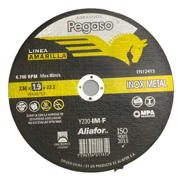 Disco Corte Pegaso Inoxidable Metal 230mm 1,9mm Y230-im-f Negro