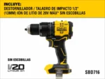 Taladro Atornillador Percutor 20v Brushless Stanley Sbd716b - Imagen 2