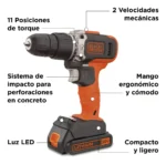 Taladro Percutor Atornillador 10 Mm Black+decker Bat 20v Max Naranja - Imagen 3