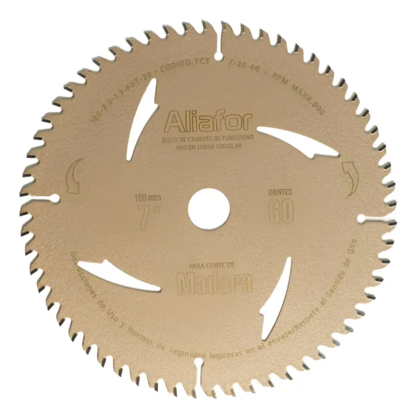 Disco Sierra Circular Madera 60 Dientes 180mm Aliafor Marrón Claro