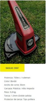 Bordeadora Electrica 700w Pyr Con 2 Rodamientos + Carrito Bordó - Imagen 4