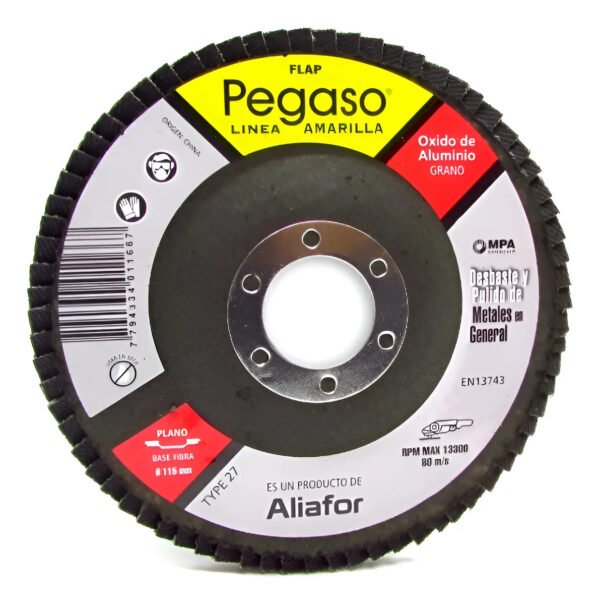 Flap Pegaso 4.5 / 115 Mm Grano 80 P/ Metales En Gral Aliafor Negro