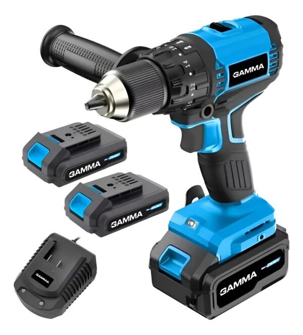Taladro Atornillador Percutor 13mm Gamma 20v Brushless 2 Bat Celeste 340