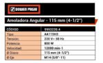 Amoladora Angular 115 Mm 800 W Dowen Pagio Prof 9993220.4 Naranja 50hz - Imagen 6