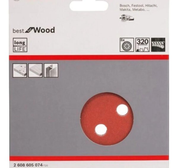 Set De 5 Lijas Para Lijadora Rotoorbital Bosch 125mm G320