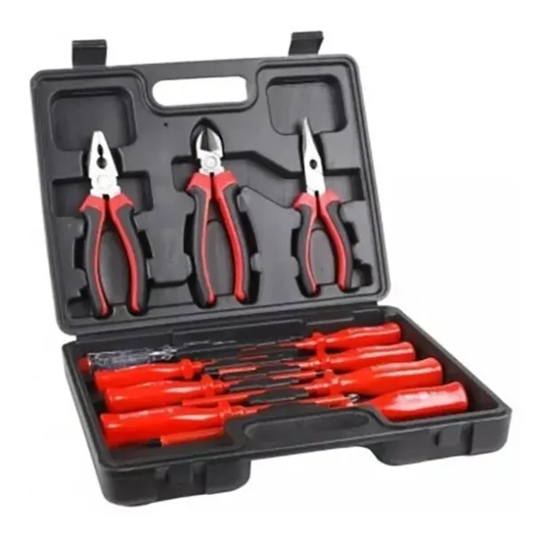 Juego Set 11 Pc Destornilladores Pinza Aislado 1000v Des8500 Rojo
