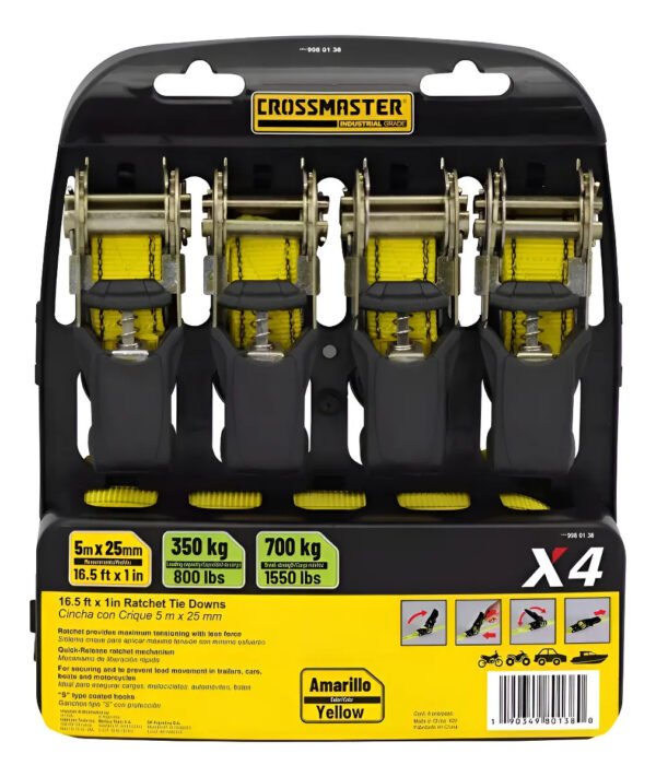 Cinta Cincha Amarre Con Crique Crossmaster X 4 Und 700kg. Amarillo
