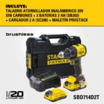 Taladro Atornillador 13mm Stanley Carg Y Bat 20v Brushless - Imagen 2