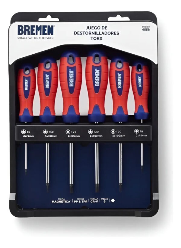Juego De Destornilladores Mango Goma X 6 Torx Bremen 4558