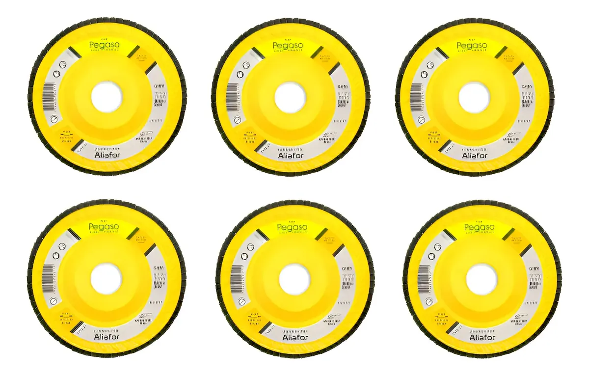 Pack Disco Flap Pegaso 115mm X6 - Grano 36/60/80/120/220/400 Amarillo Pack Disco Flap Pegaso 115mm X6 - Grano 36/60/80/120/220/400 Amarillo - Imagen 1