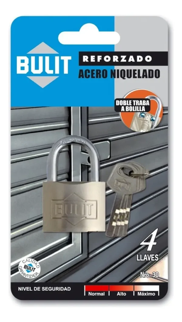 Candado Reforzado Acero Niquelado Bulit N° 30 Gris Cdb Ar 30 Gris
