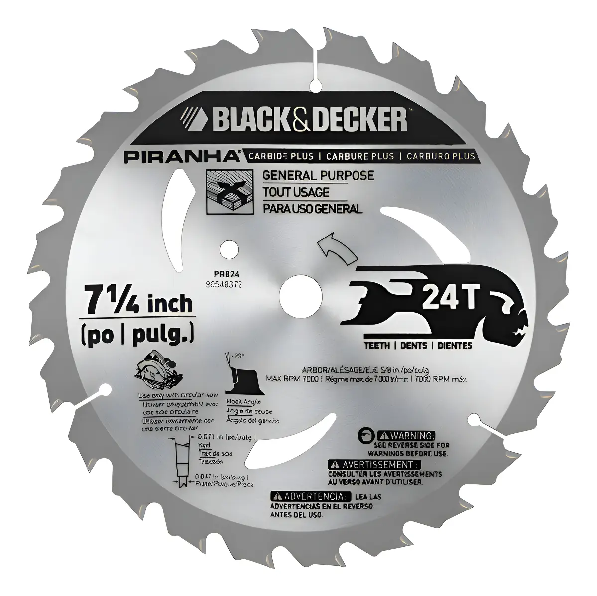 Disco Hoja De Sierra 7-1/4'' 24 Dientes Black+decker Pr824 P Plateado Disco Hoja De Sierra 7-1/4'' 24 Dientes Black+decker Pr824 P Plateado - Imagen 1