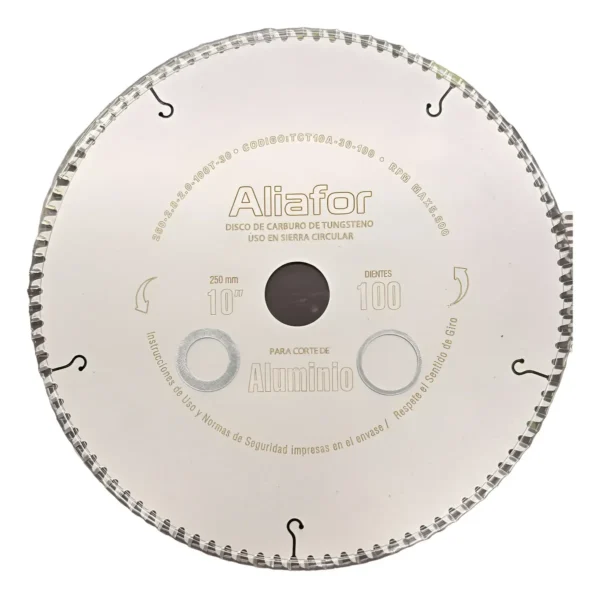 Disco Ingletadora Aluminio 100 Dientes 250mm 10puLG Aliafor Gris