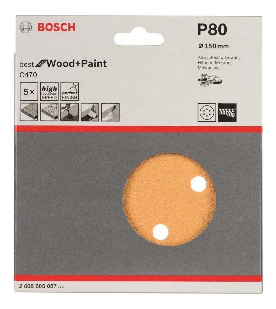 Set De 5 Lijas P/ Lijadora Rotoorbital Bosch 150mm Grano 80 Set De 5 Lijas P/ Lijadora Rotoorbital Bosch 150mm Grano 80 - Imagen 1