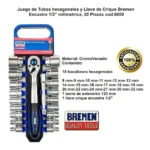 Juego Tubos Llave Crique Bremen Enc 1/2 En Milimetros 20 Pzs Cod 6659 - Imagen 4